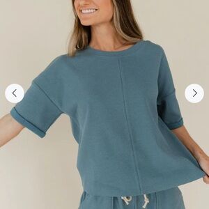 Fitz Top- Turquoise Short-Sleeve Ribbed Top LOVE OLIVE CO